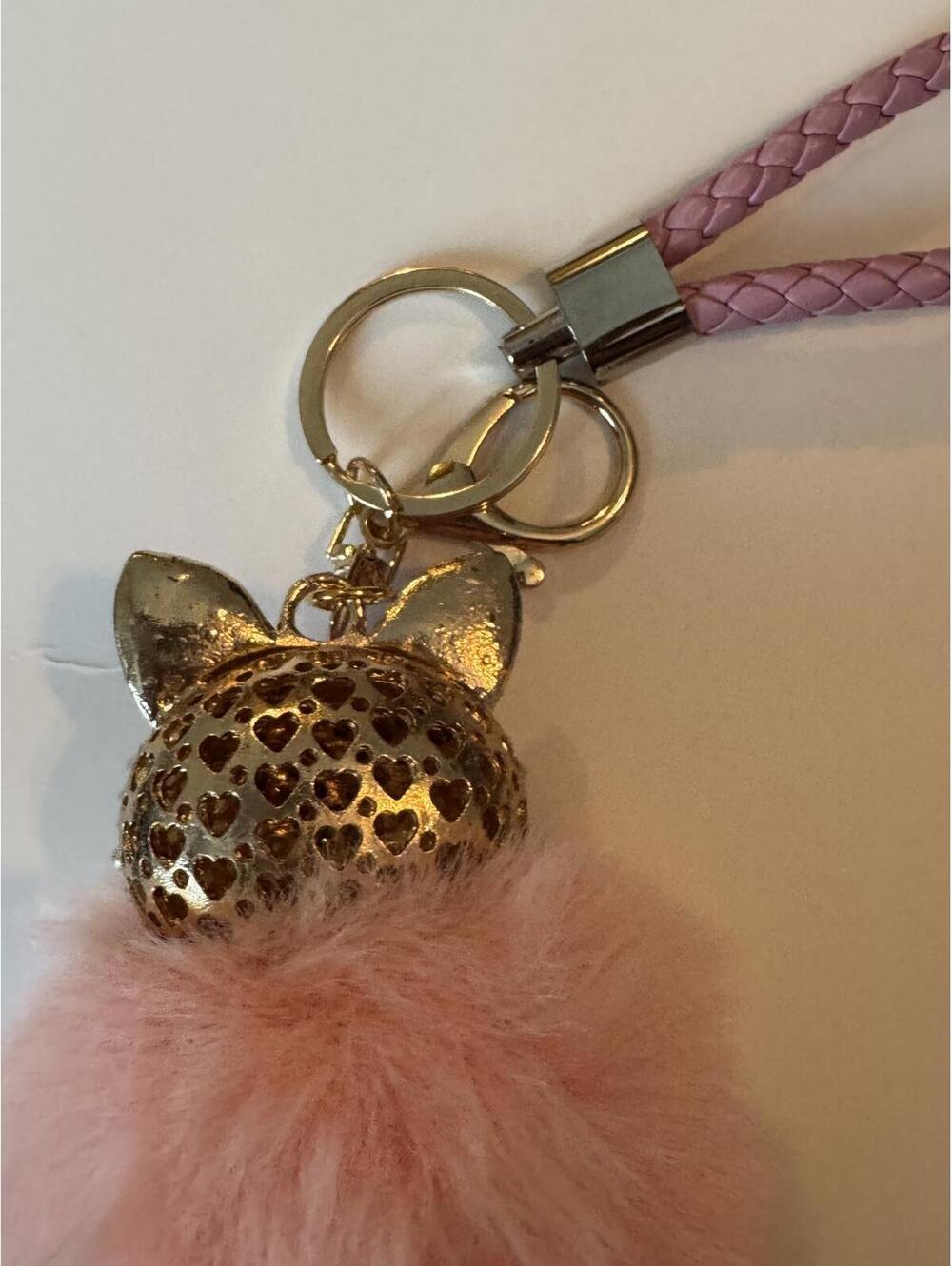 Elegant Pink Fox Pompom Keychain with Rhinestones and Pearls - Picture 4 of 4